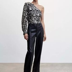 Mango Black One-Shoulder Top with Elegant Drape